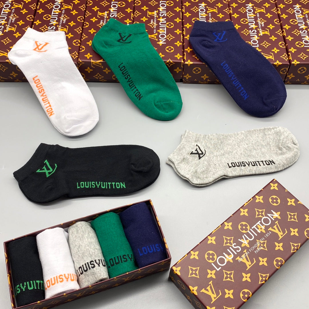 Louis Vuitton Green White Navy Small Foot Text No-Show Socks, image 5