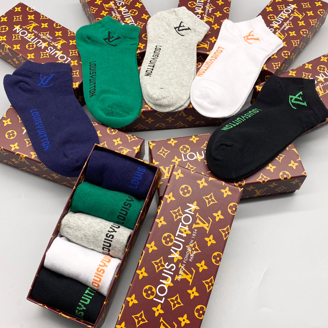 Louis Vuitton Green White Navy Small Foot Text No-Show Socks, image 7