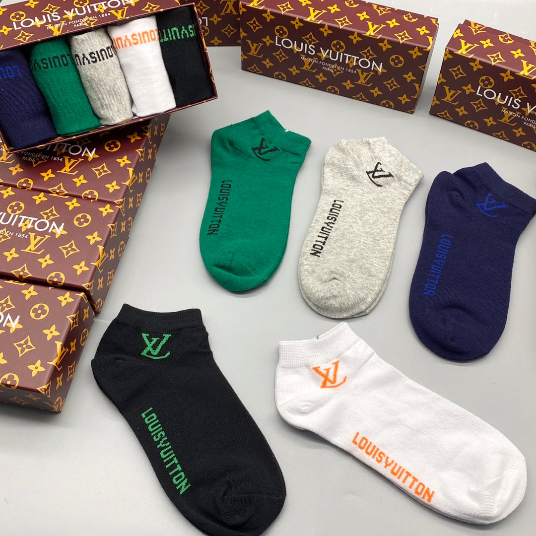 Louis Vuitton Green White Navy Small Foot Text No-Show Socks, image 9