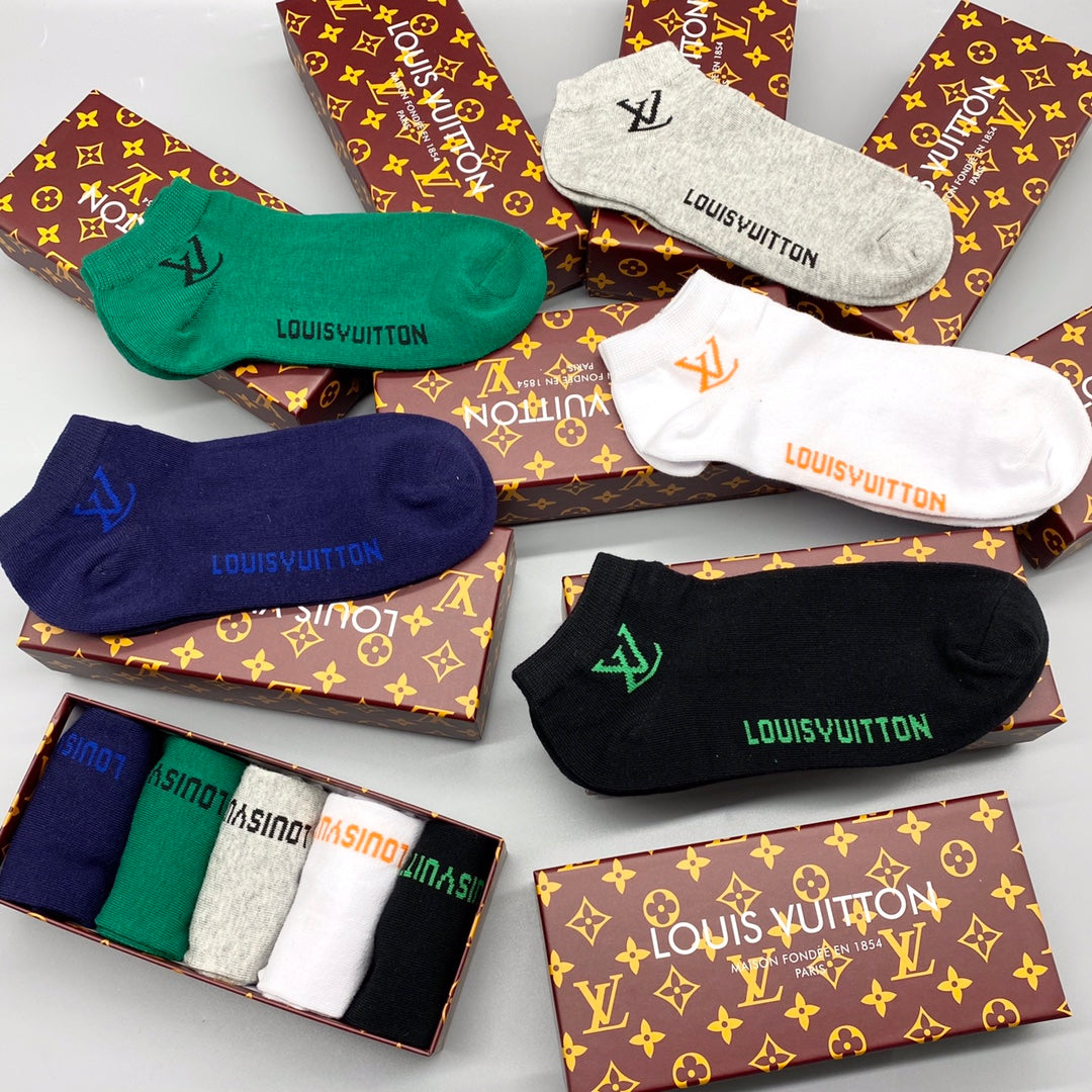 Louis Vuitton Green White Navy Small Foot Text No-Show Socks, image 2