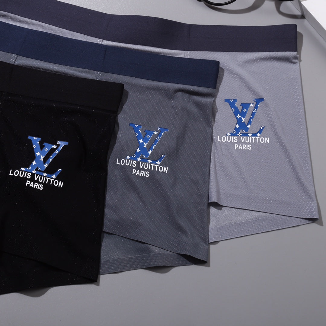 Louis Vuitton Black Grey Blue Small Flower Boxer Briefs, image 2