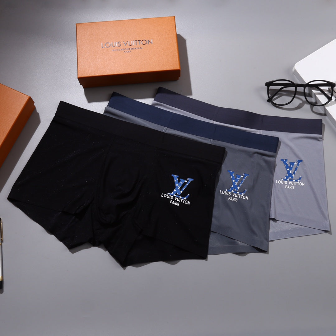 Louis Vuitton Black Grey Blue Small Flower Boxer Briefs, image 1