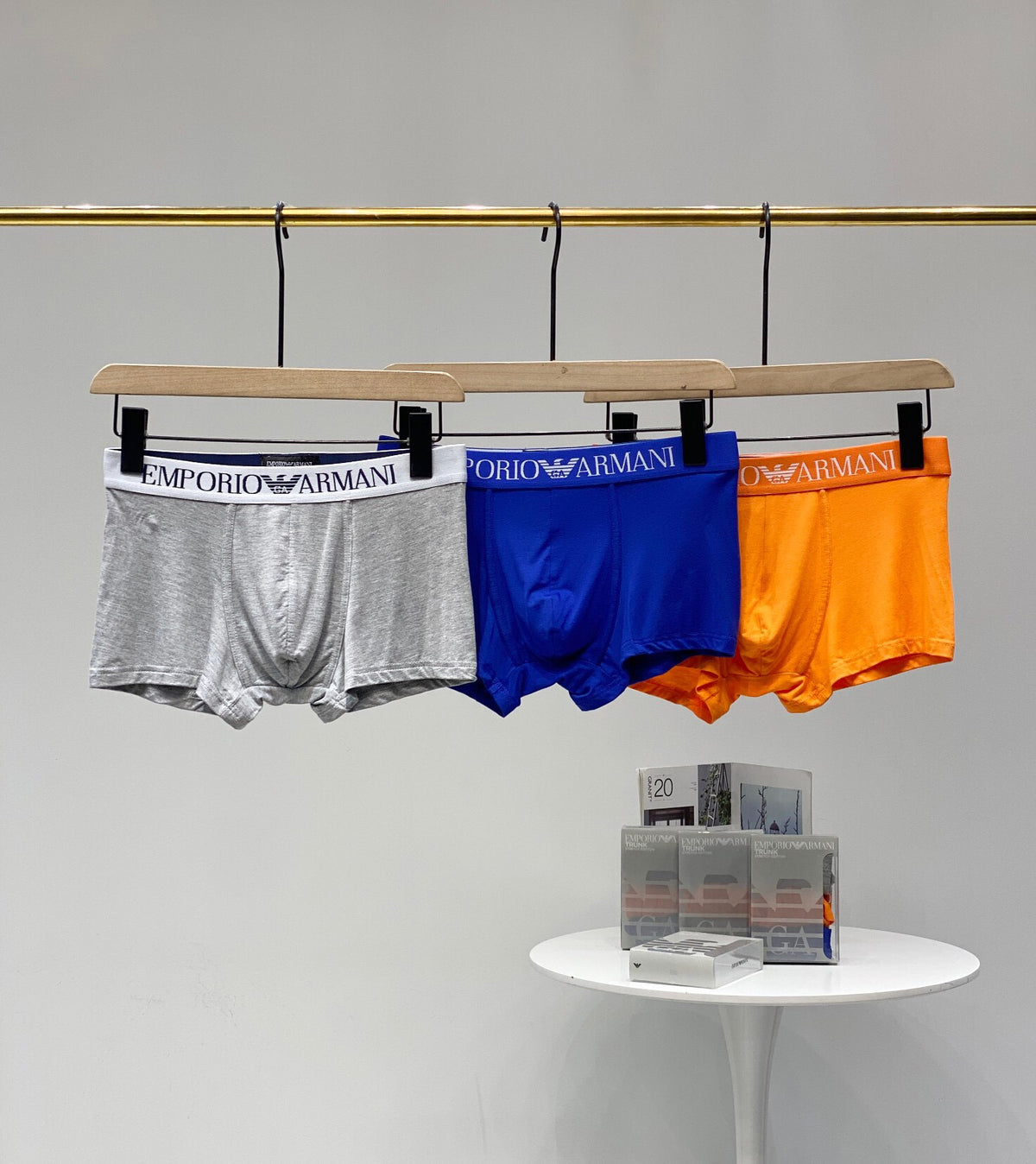 Emporio Armani Orange Blue Grey Hanging Trio Boxer Briefs, image 1