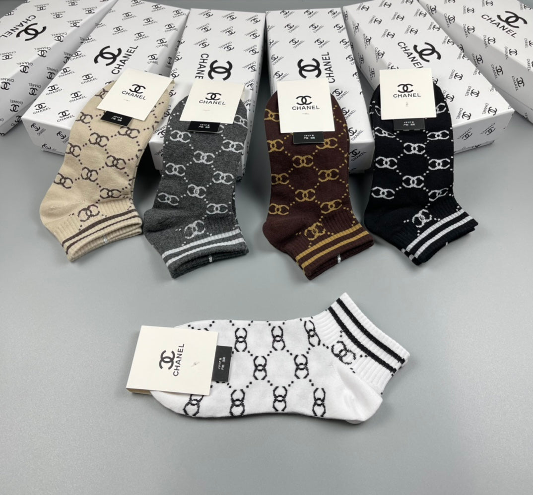 Chanel Neutral Earthy Mixed Stripe Pattern Crew Socks, image 5