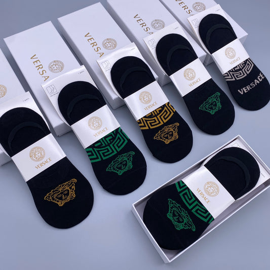 Versace Dark Gold Green Repeating Emblems No-Show Socks, image 1