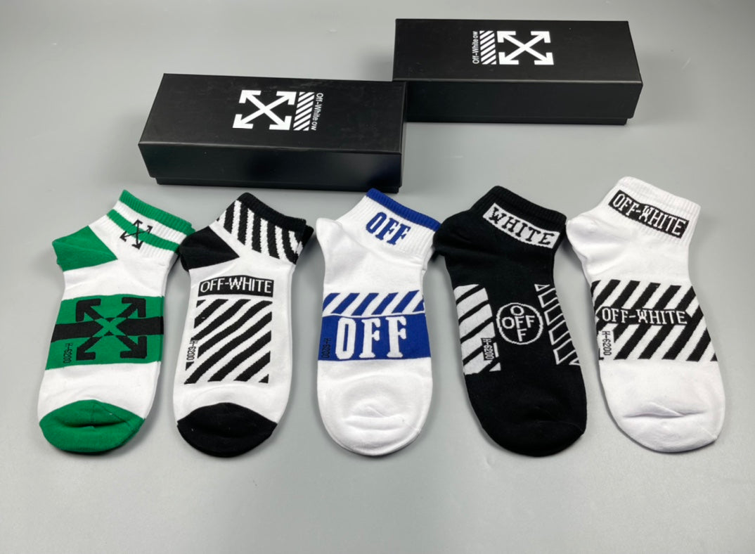 Off-White Black White Green Mixed Graphic Panels Ankle Socks, image 1