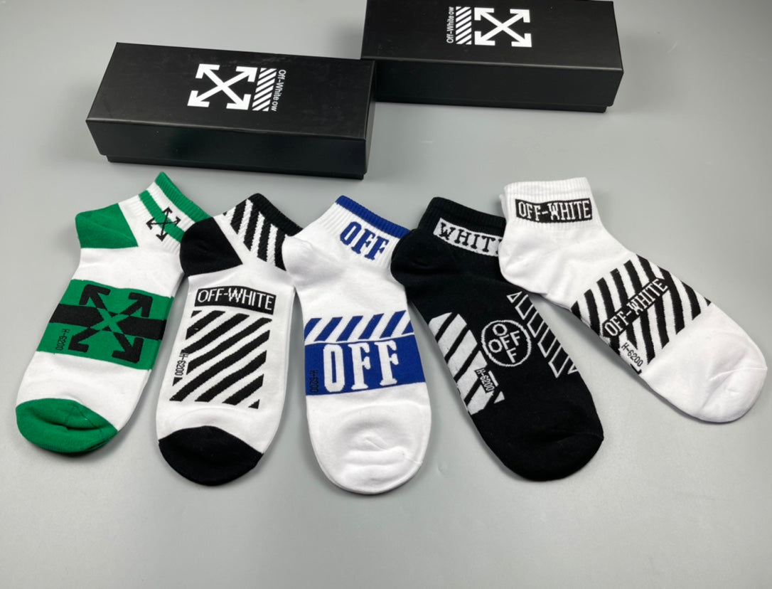 Off-White Black White Green Mixed Graphic Panels Ankle Socks, image 2