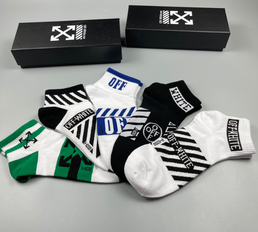 Off-White Black White Green Mixed Graphic Panels Ankle Socks, image 9