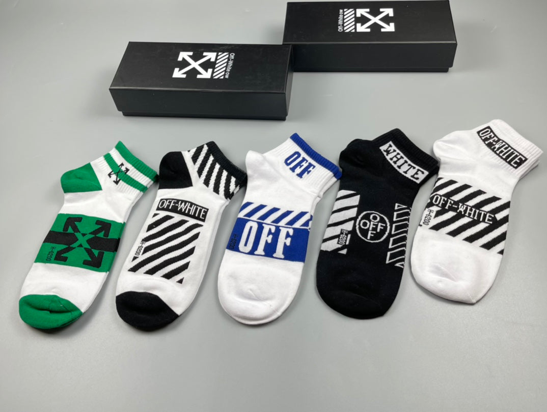 Off-White Black White Green Mixed Graphic Panels Ankle Socks, image 7