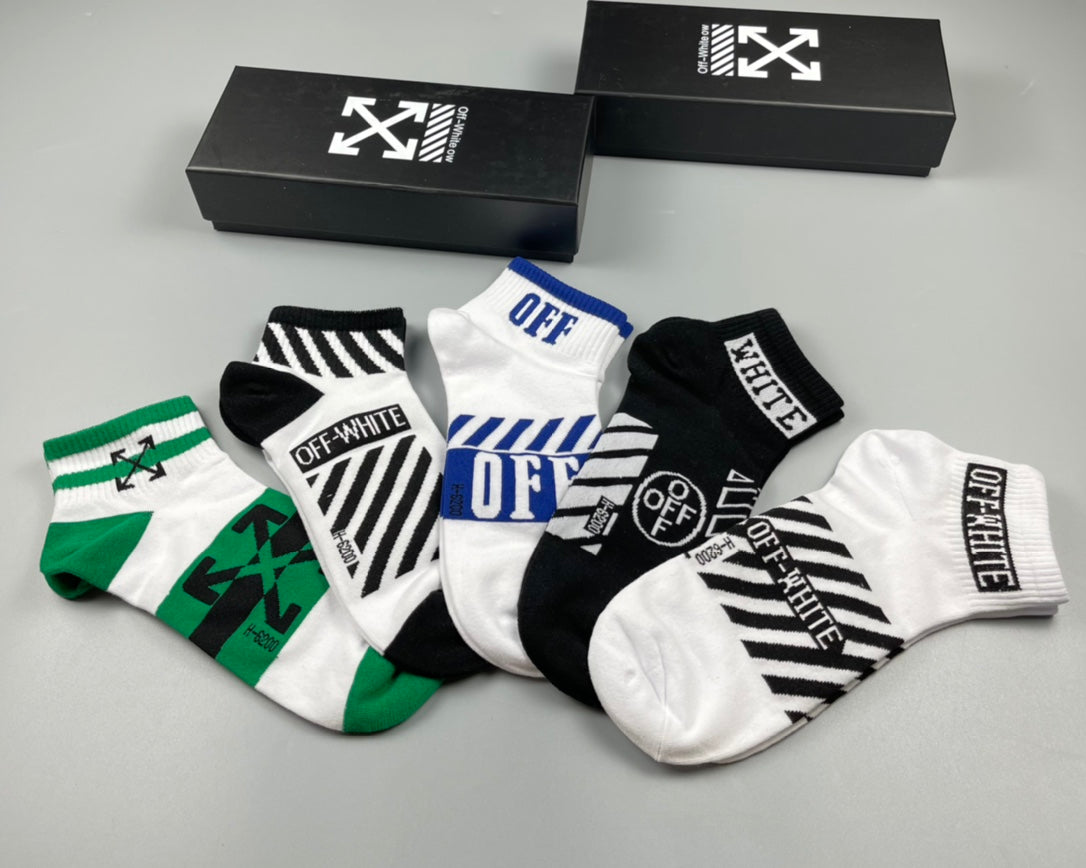 Off-White Black White Green Mixed Graphic Panels Ankle Socks, image 3