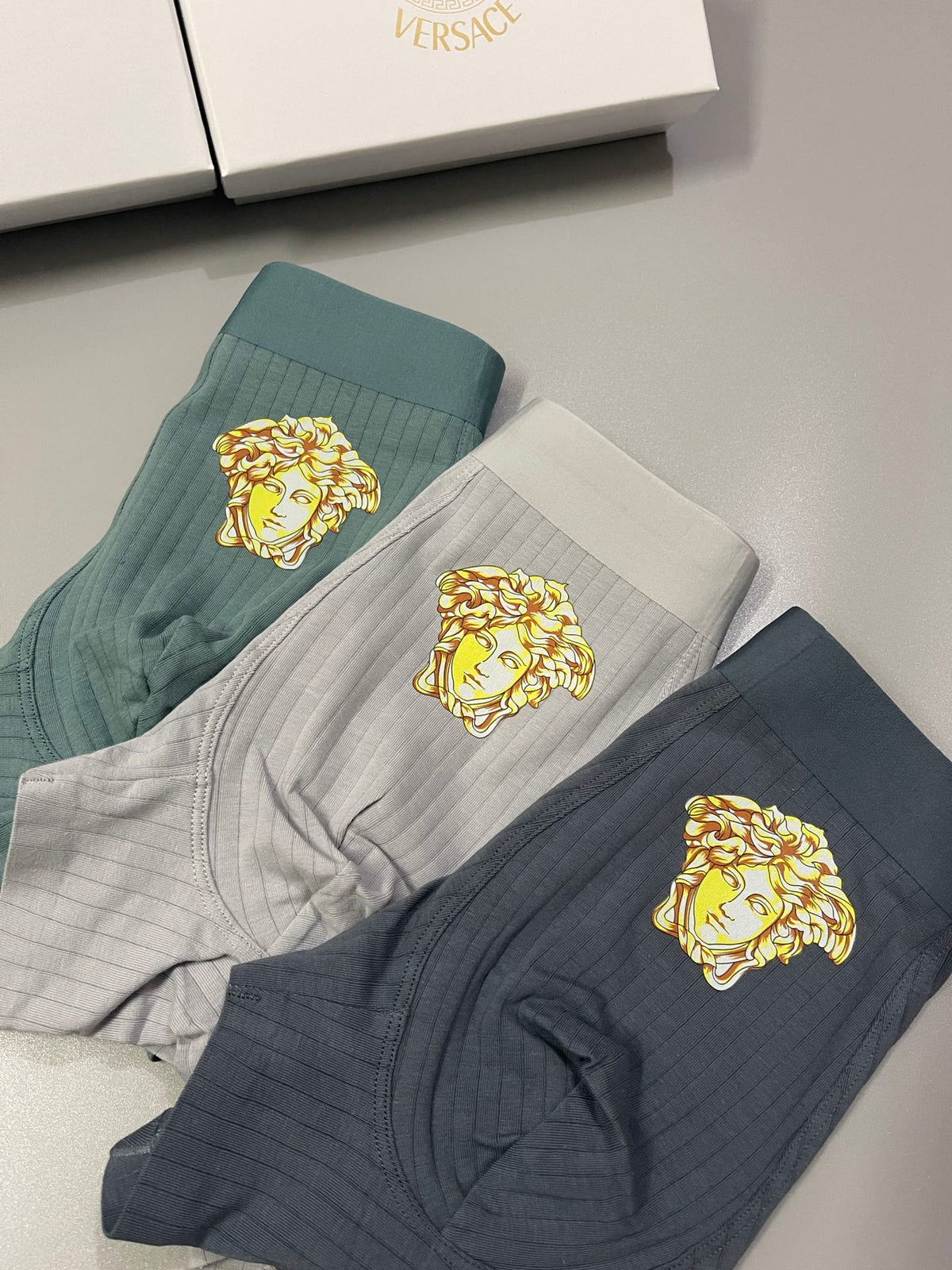 Versace Grey Beige Green Gold Face Boxer Briefs, image 3