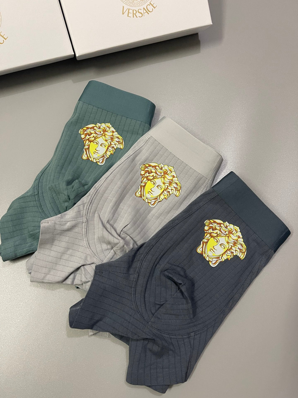 Versace Grey Beige Green Gold Face Boxer Briefs, image 7
