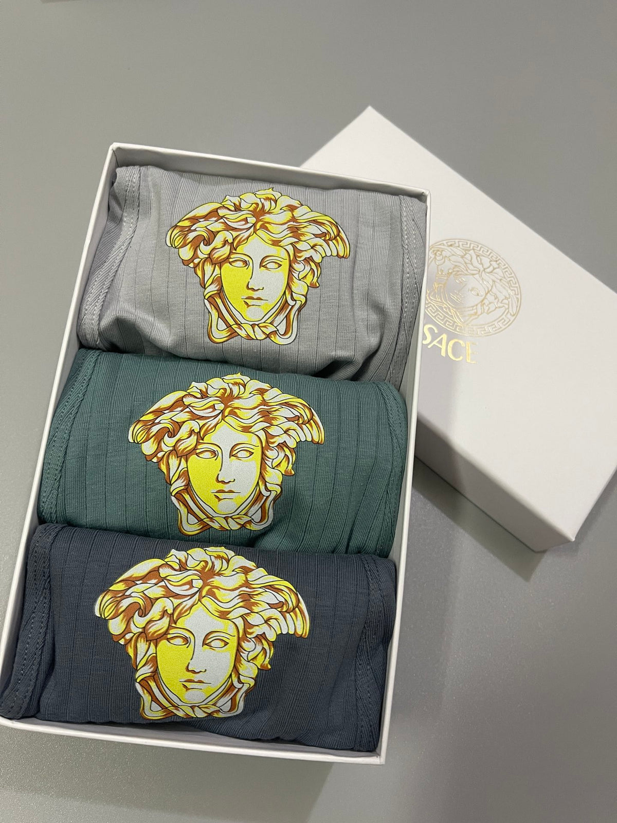 Versace Grey Beige Green Gold Face Boxer Briefs, image 5