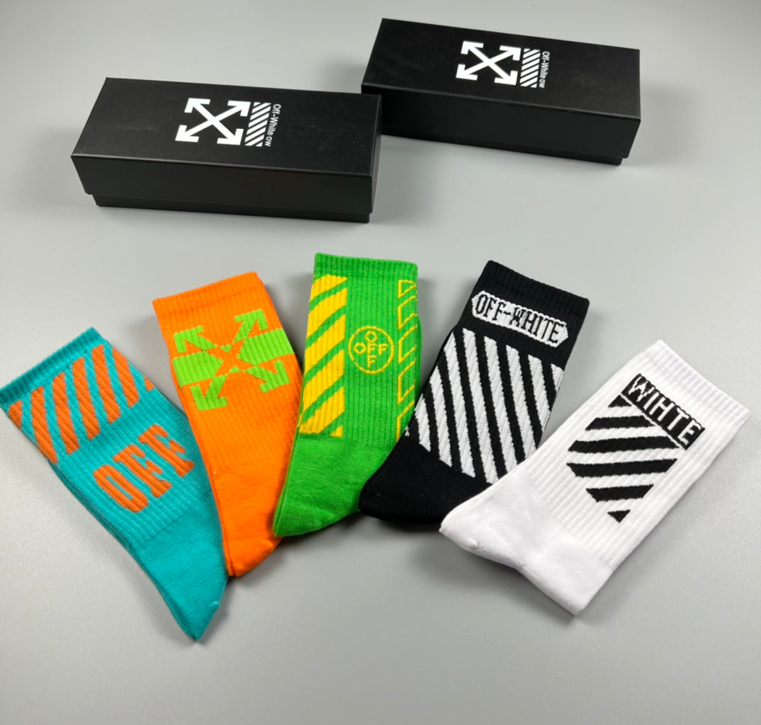 Off-White Bright Mint Orange Green Contrast Cuffs Crew Socks, image 7