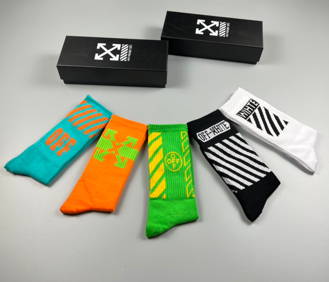 Off-White Bright Mint Orange Green Contrast Cuffs Crew Socks, image 6