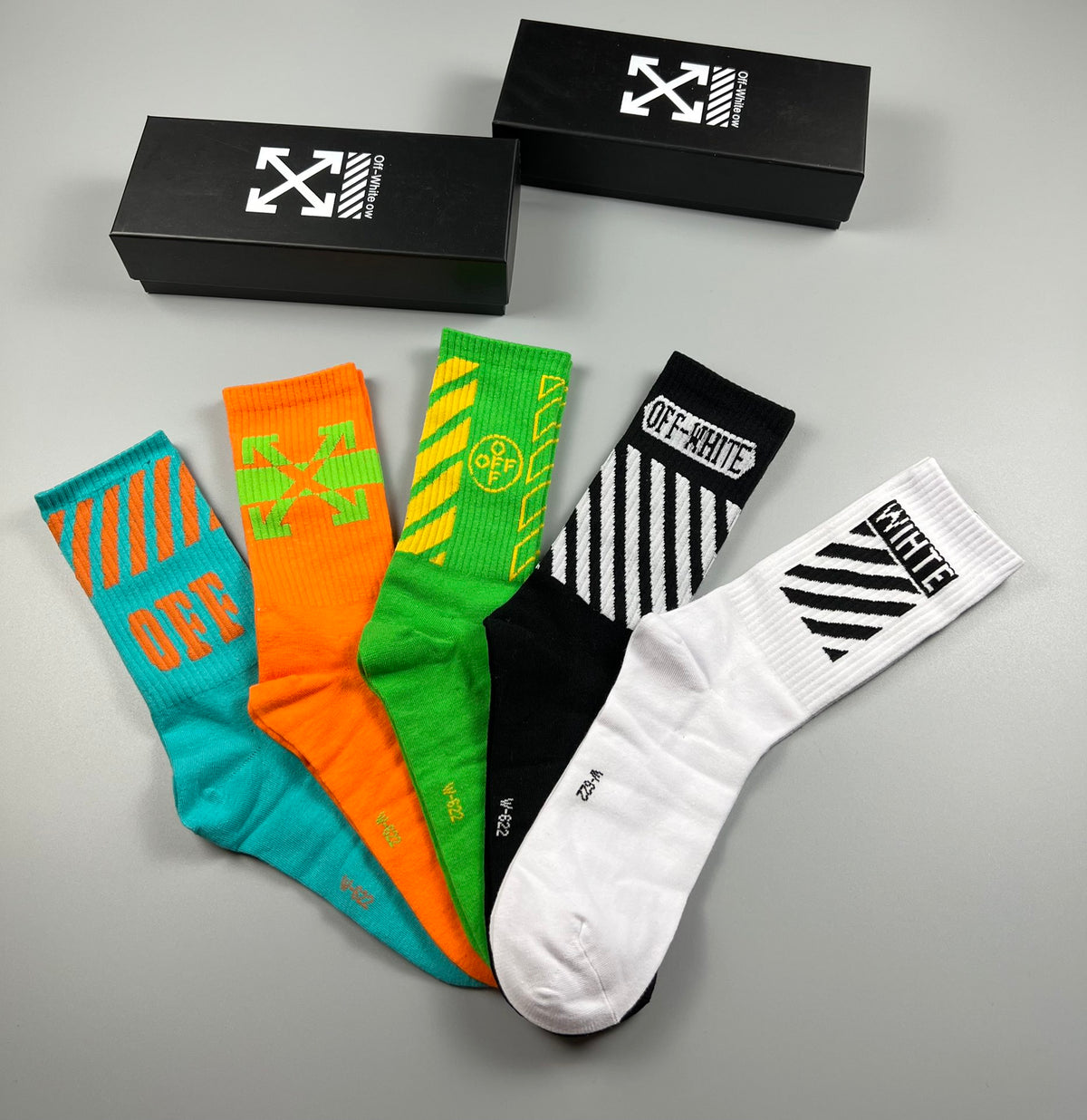 Off-White Bright Mint Orange Green Contrast Cuffs Crew Socks, image 2
