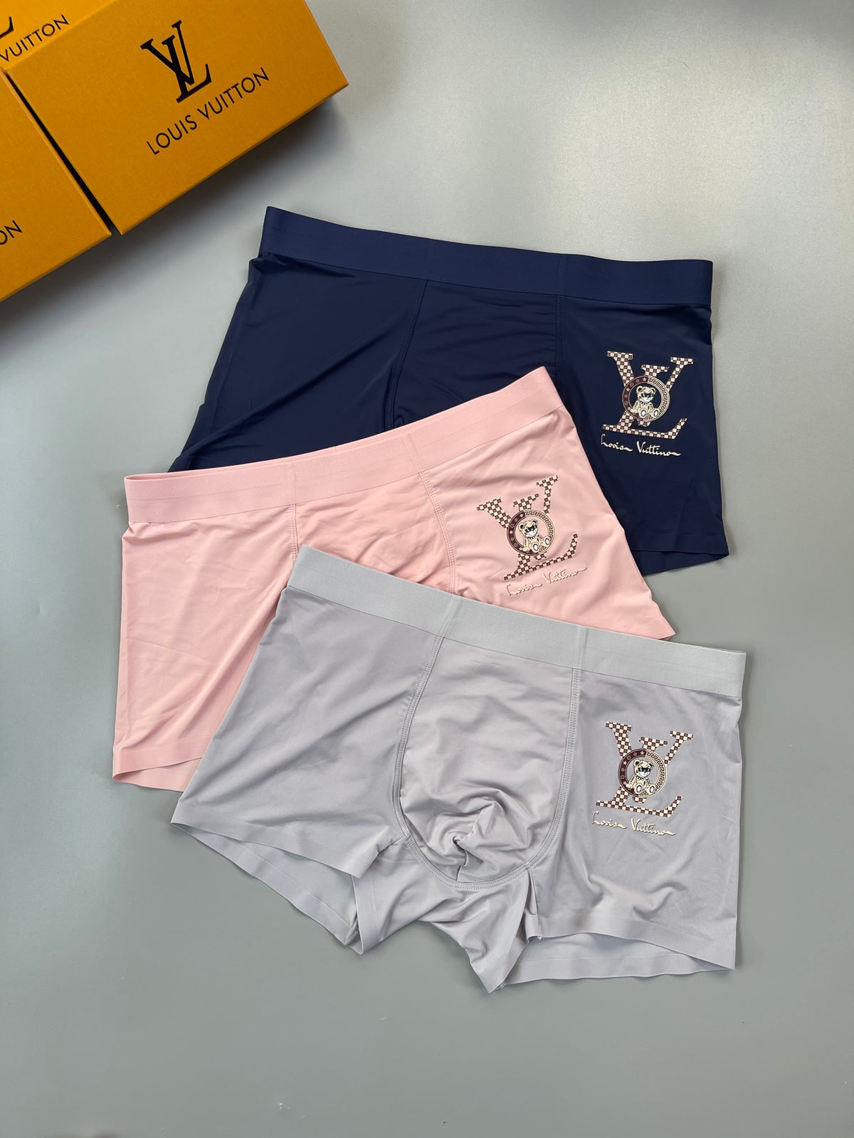 Louis Vuitton Pink Grey Navy Large Outline Monogram Boxer Briefs, image 4