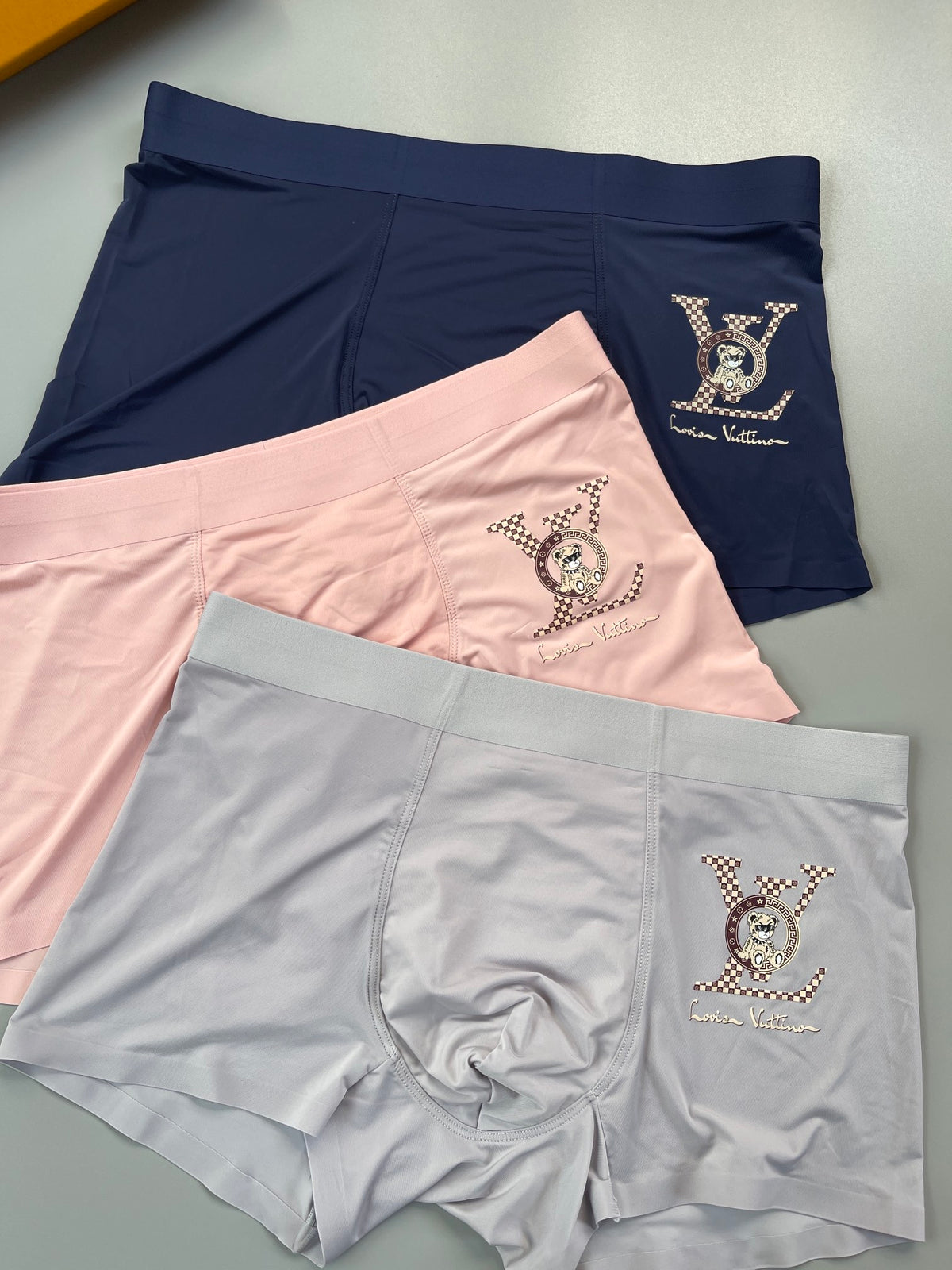 Louis Vuitton Pink Grey Navy Large Outline Monogram Boxer Briefs, image 2