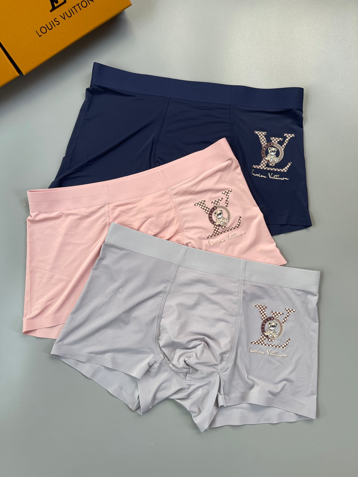 Louis Vuitton Pink Grey Navy Large Outline Monogram Boxer Briefs, image 1