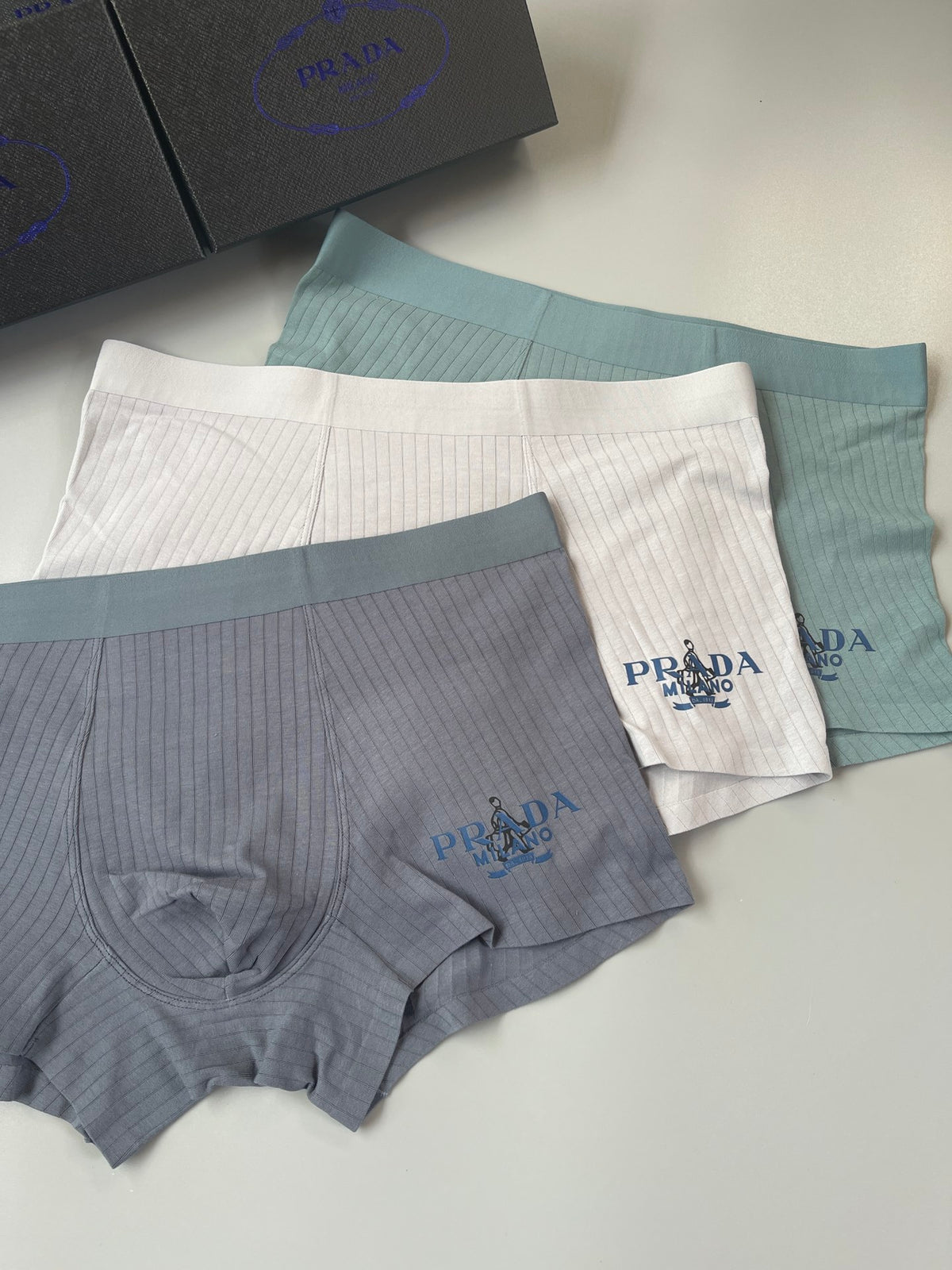 Prada Green White Grey Small Line Motif Boxer Briefs, image 5