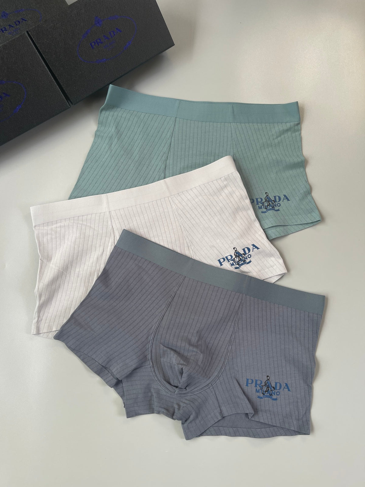 Prada Green White Grey Small Line Motif Boxer Briefs, image 1