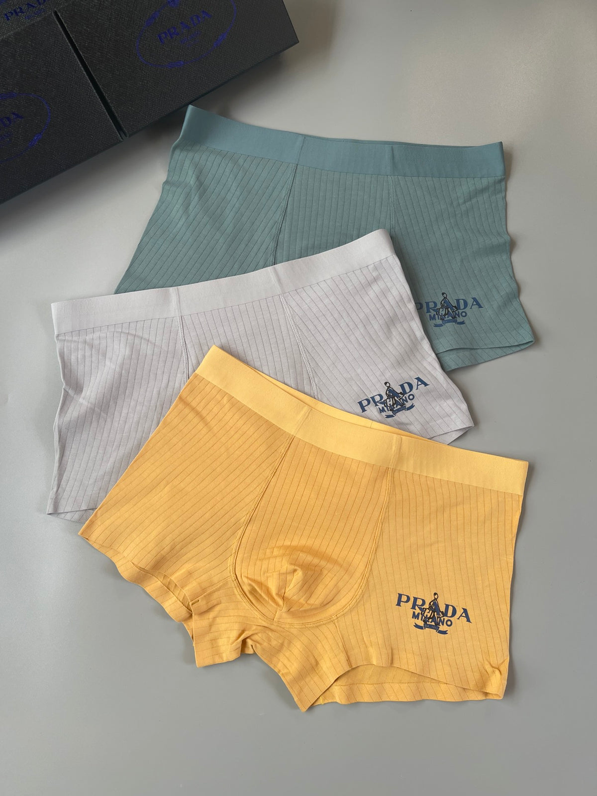 Prada Yellow Grey Green Line Motif Boxer Briefs, image 1