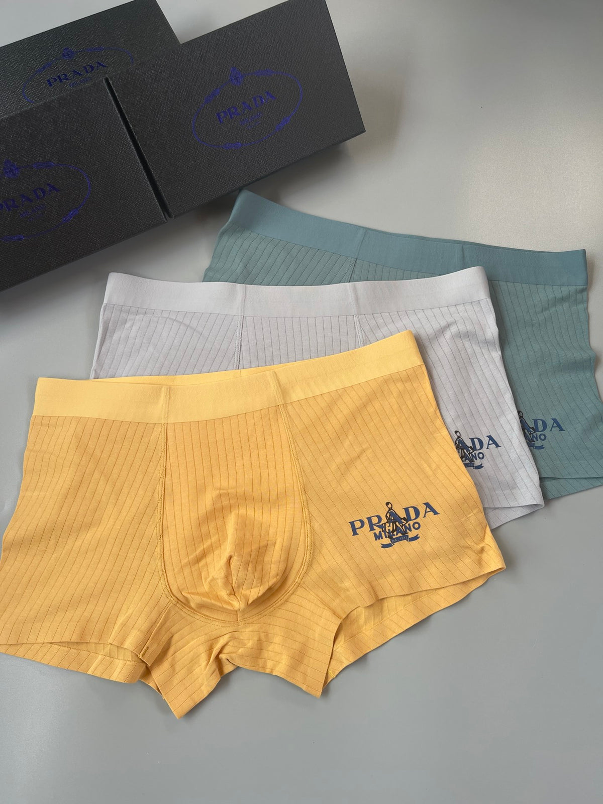 Prada Yellow Grey Green Line Motif Boxer Briefs, image 3