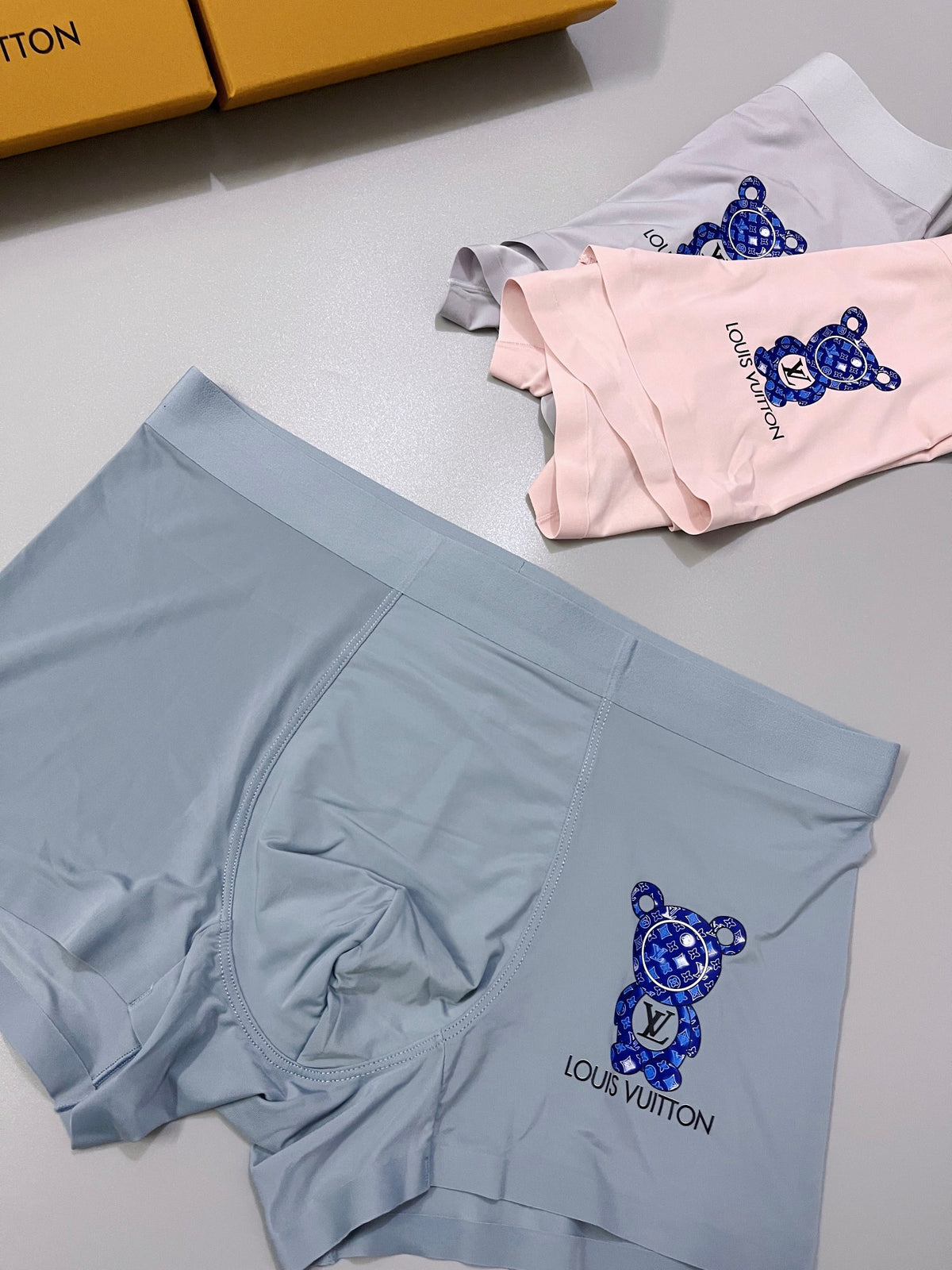 Louis Vuitton Grey Pink Blue Small Lion Motif Boxer Briefs, image 8