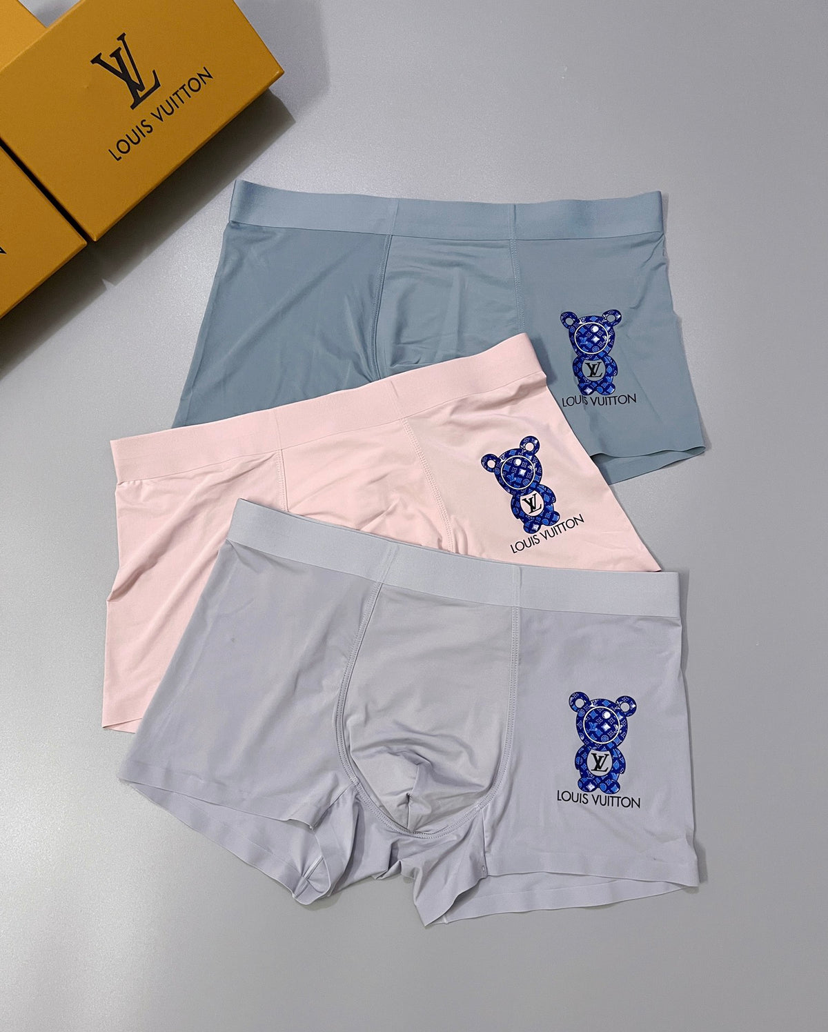 Louis Vuitton Grey Pink Blue Small Lion Motif Boxer Briefs, image 1