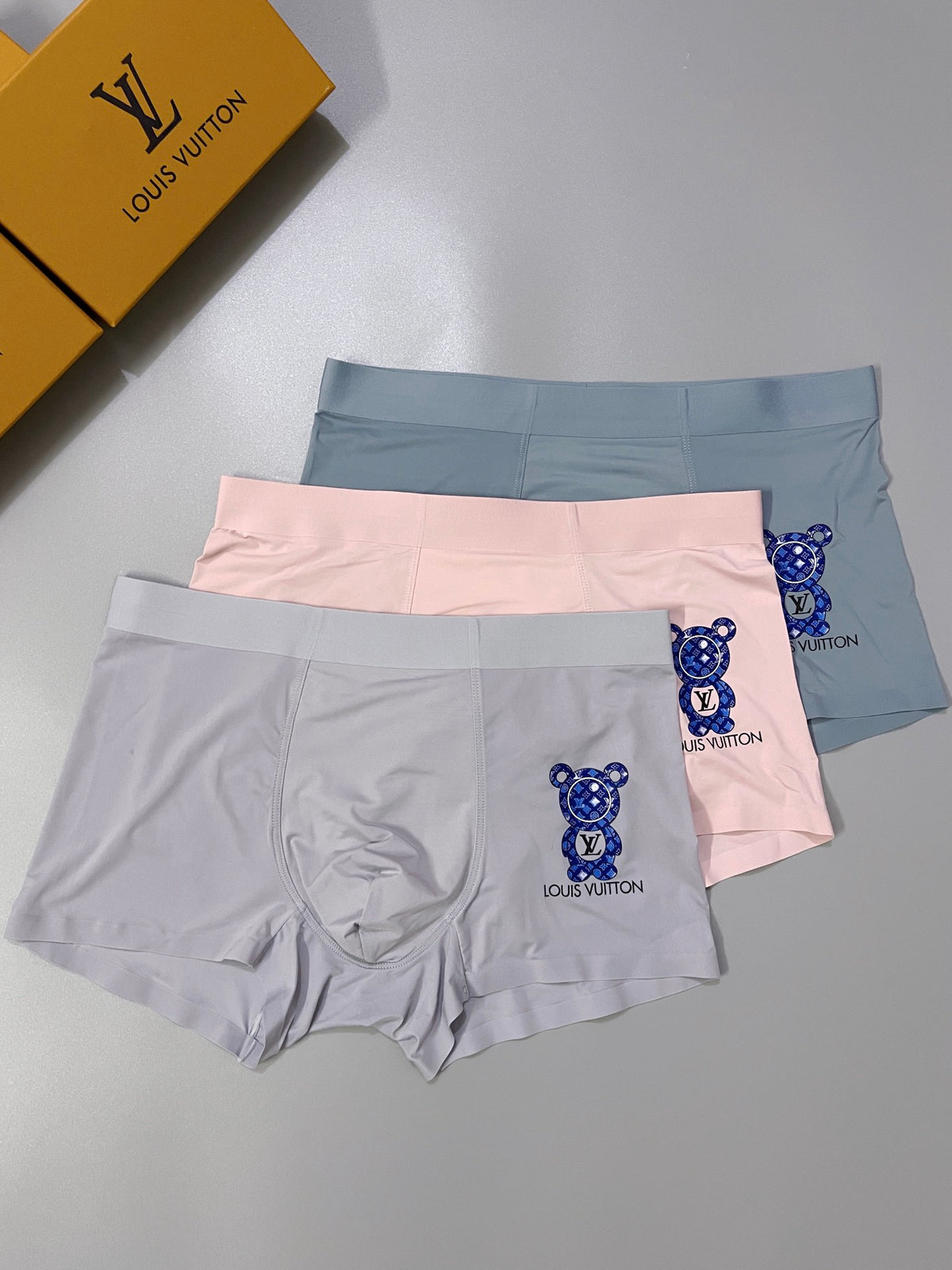 Louis Vuitton Grey Pink Blue Small Lion Motif Boxer Briefs, image 6