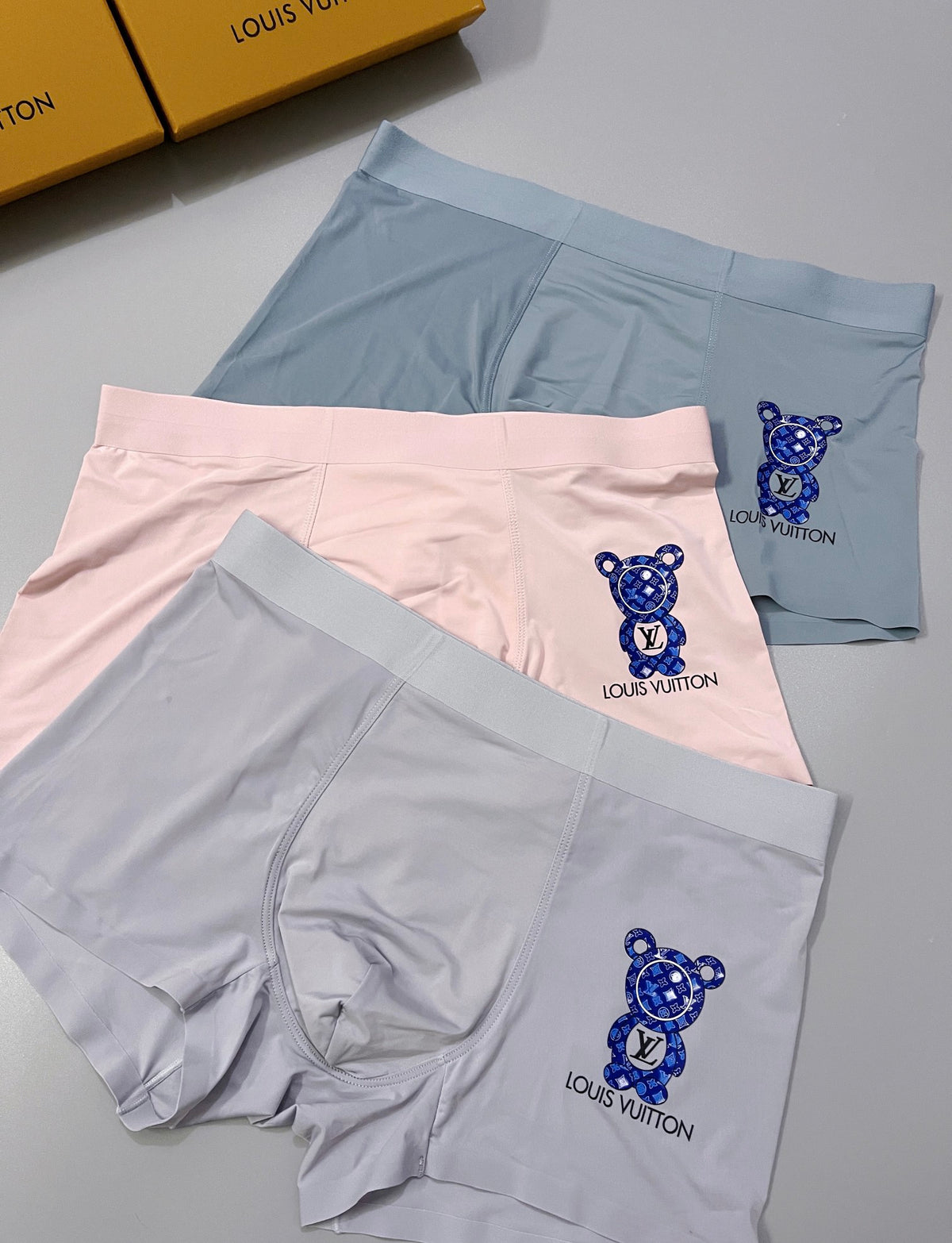 Louis Vuitton Grey Pink Blue Small Lion Motif Boxer Briefs, image 3