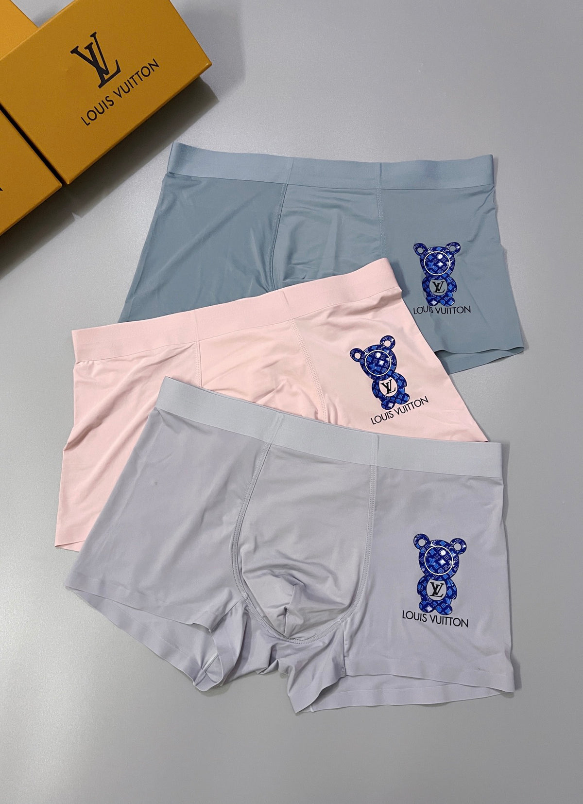 Louis Vuitton Grey Pink Blue Small Lion Motif Boxer Briefs, image 4