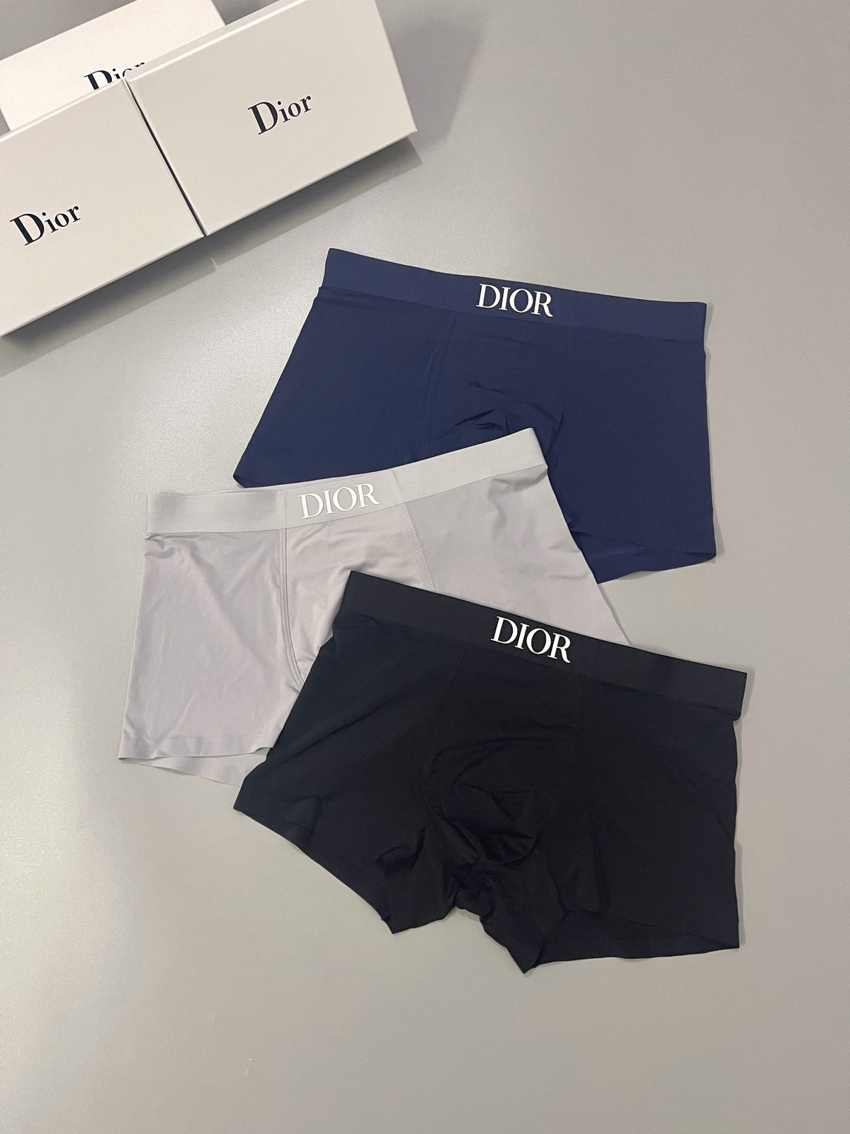 Dior Grey Navy Black Small Waist Wordmark Boxer Briefs, image 1
