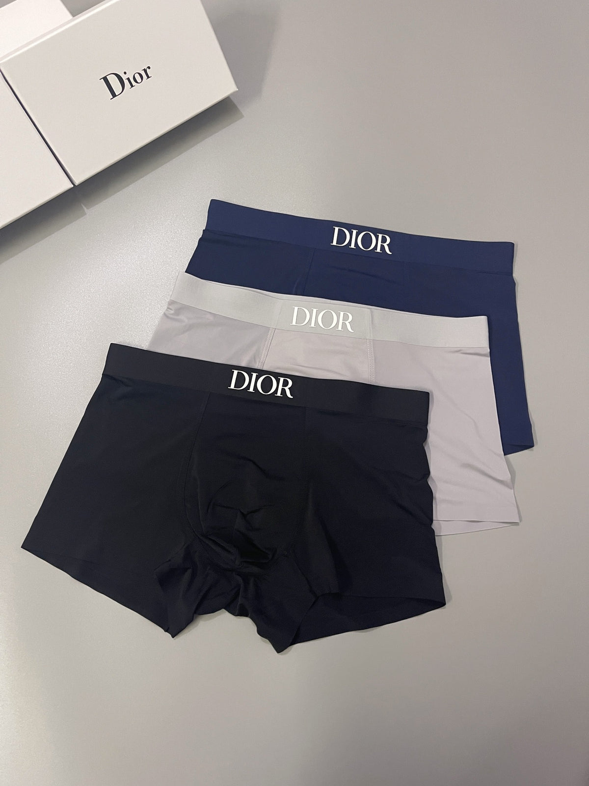 Dior Grey Navy Black Small Waist Wordmark Boxer Briefs, image 4