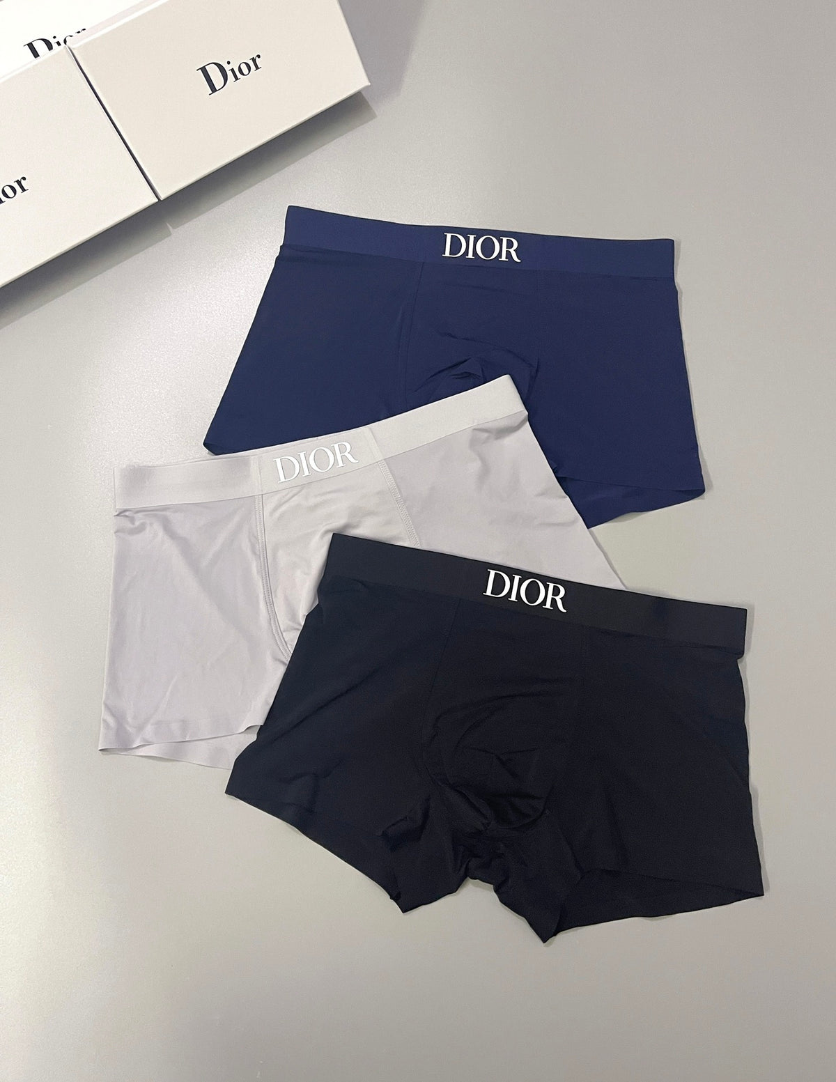 Dior Grey Navy Black Small Waist Wordmark Boxer Briefs, image 2