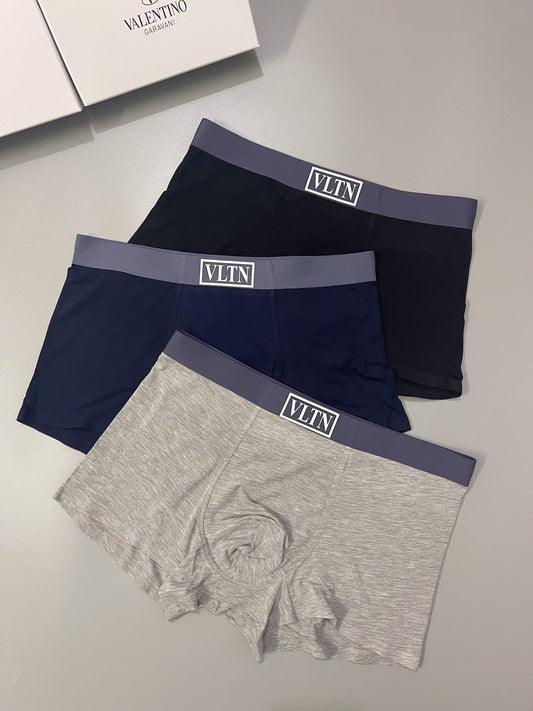 Valentino Black Navy Grey Contrast VLTN Waistband Boxer Briefs, image 1