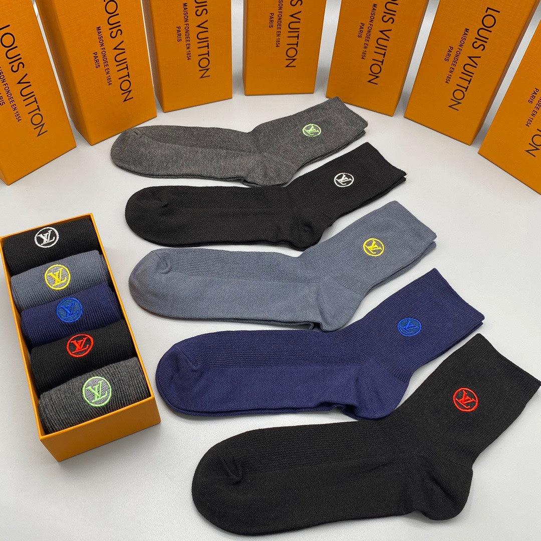 Louis Vuitton Grey Navy Black Small Coloured Flowers No-Show Socks, image 2