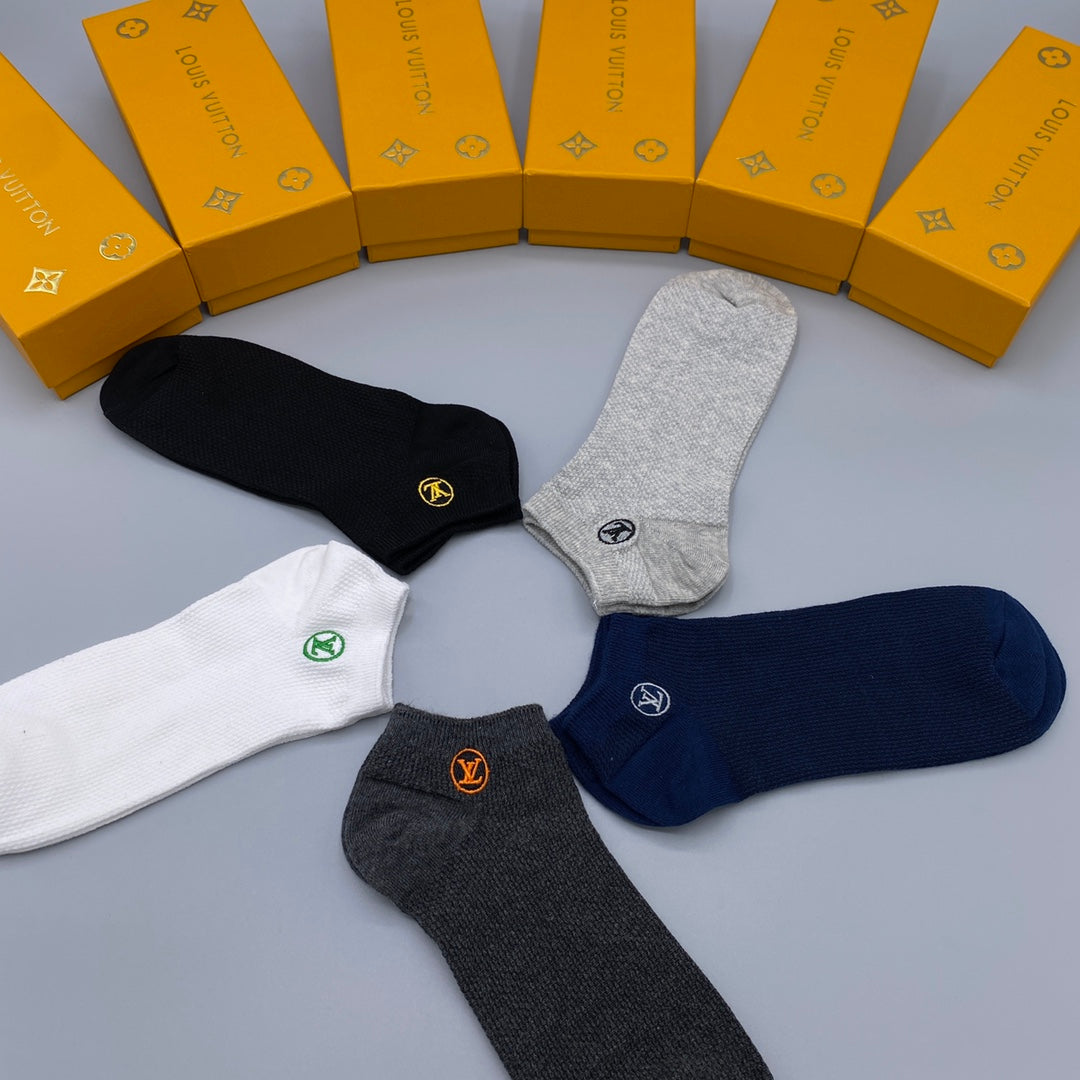 Louis Vuitton Neutral Grey Navy Plain Low Cut No-Show Socks, image 8