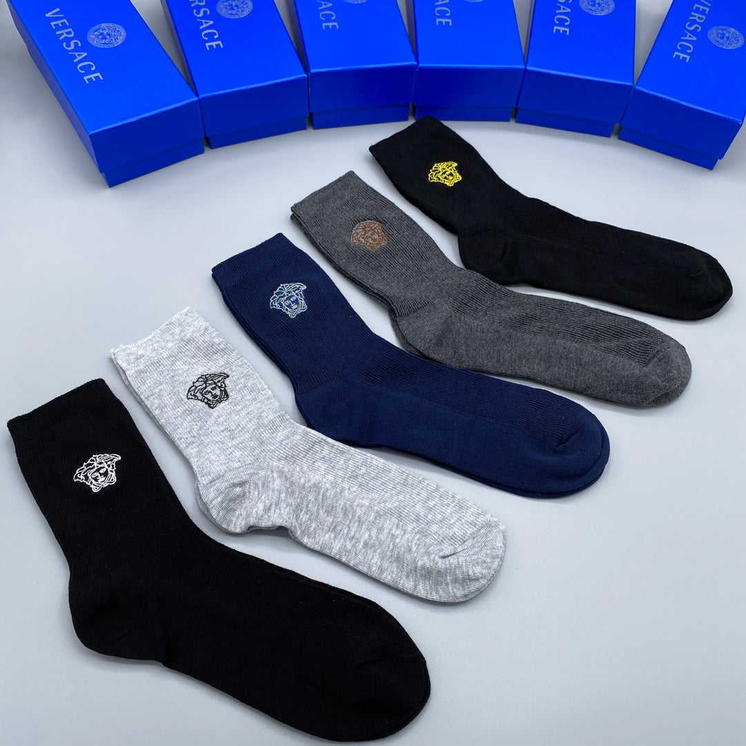 Versace Grey Blue Black Face Detail No-Show Socks, image 1