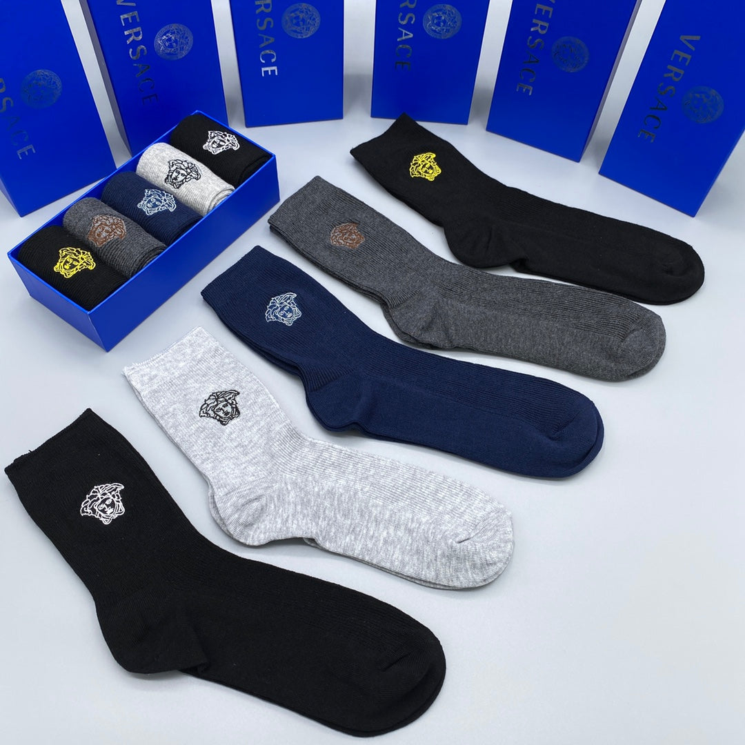 Versace Grey Blue Black Face Detail No-Show Socks, image 6