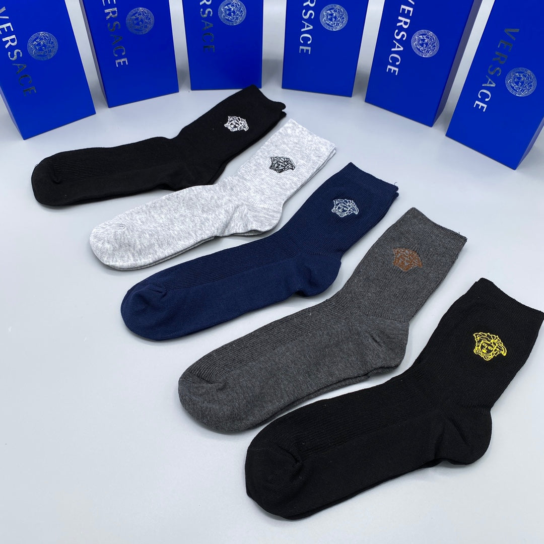 Versace Grey Blue Black Face Detail No-Show Socks, image 8