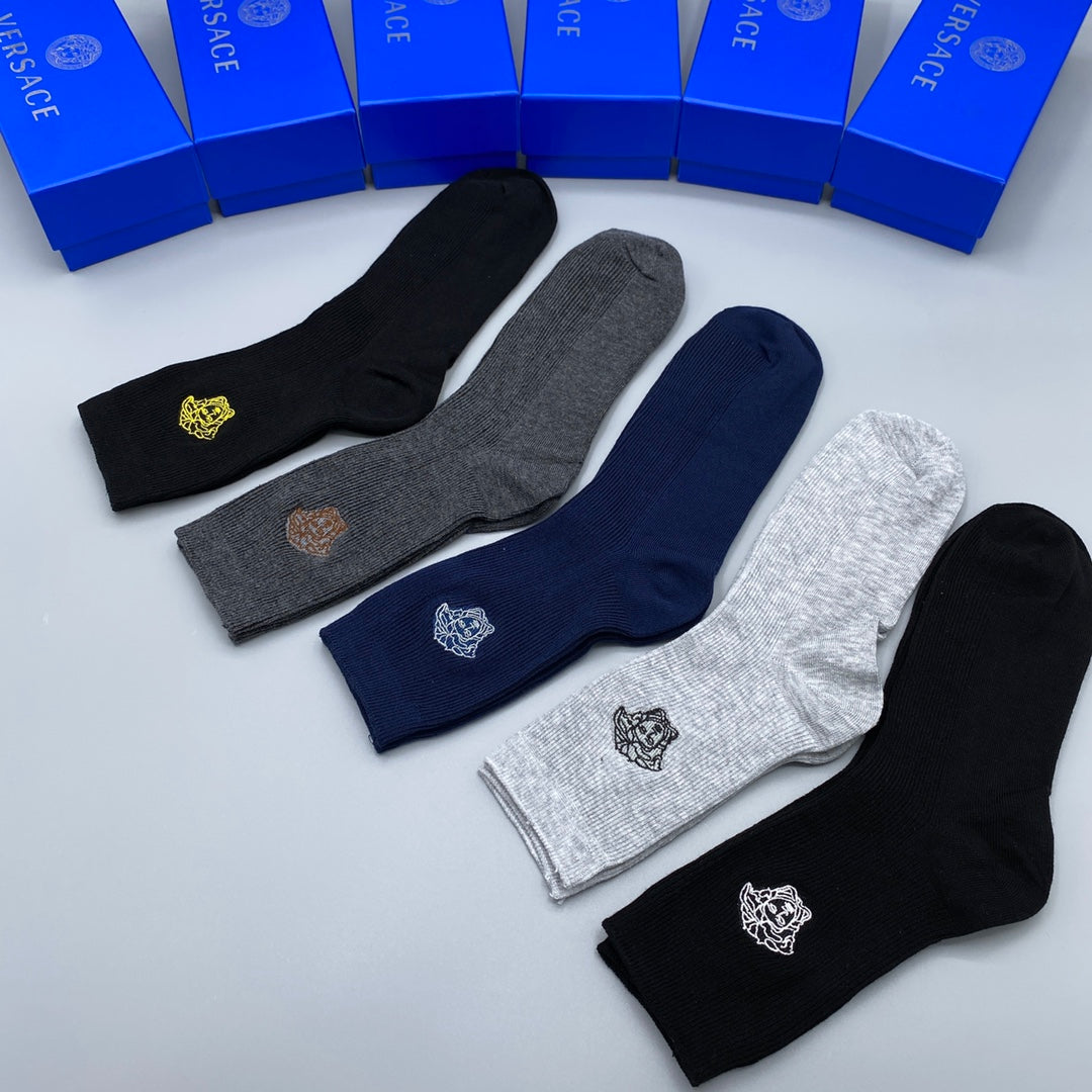 Versace Grey Blue Black Face Detail No-Show Socks, image 5