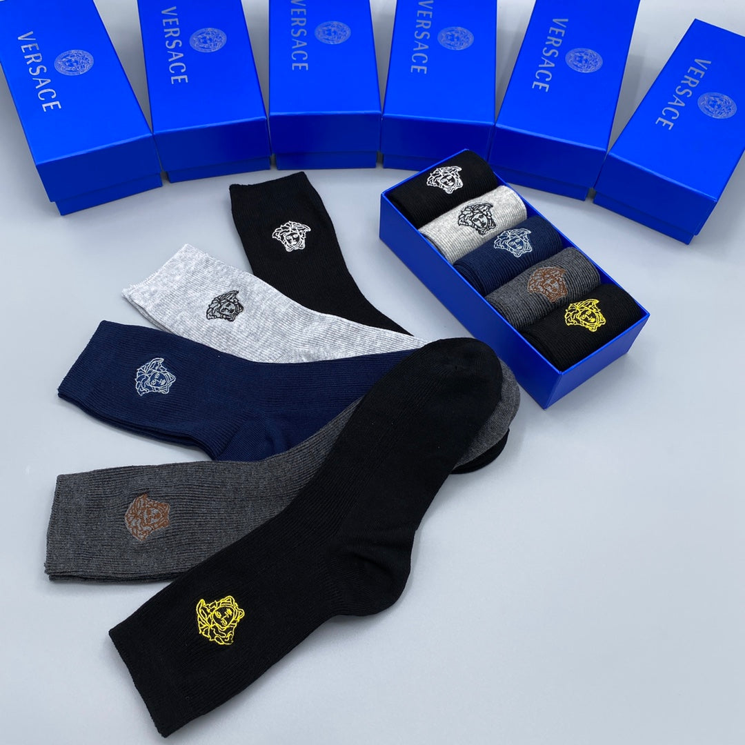 Versace Grey Blue Black Face Detail No-Show Socks, image 2