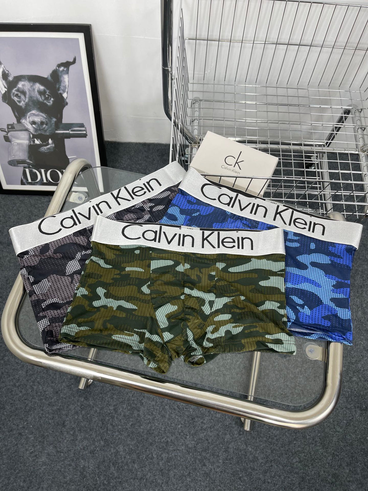 Calvin Klein Green Blue Grey Camouflage Trio Boxer Briefs, image 1