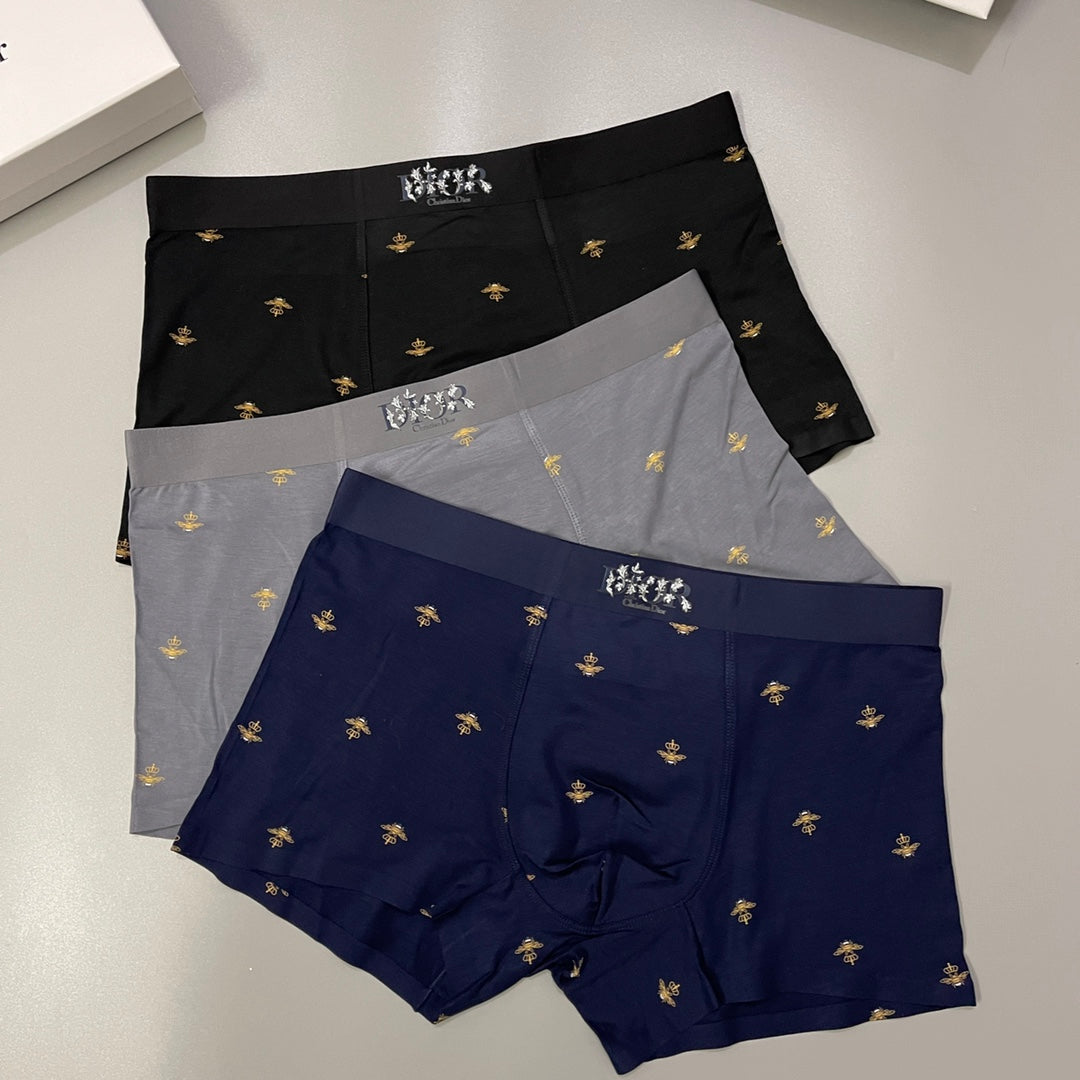 Dior Black Grey Navy Gold Bee Print Boxer Briefs, image 2