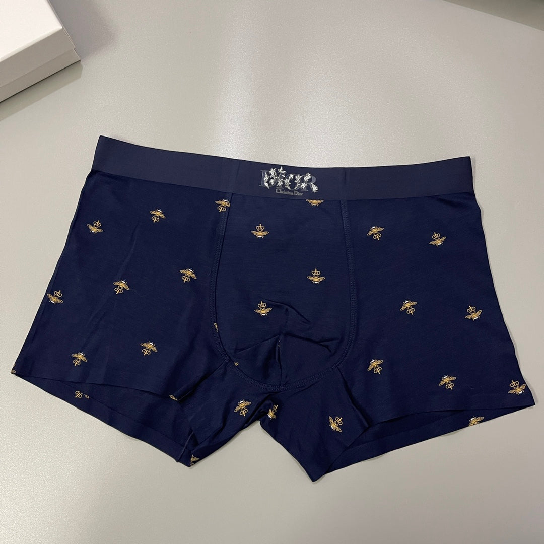 Dior Black Grey Navy Gold Bee Print Boxer Briefs, image 5