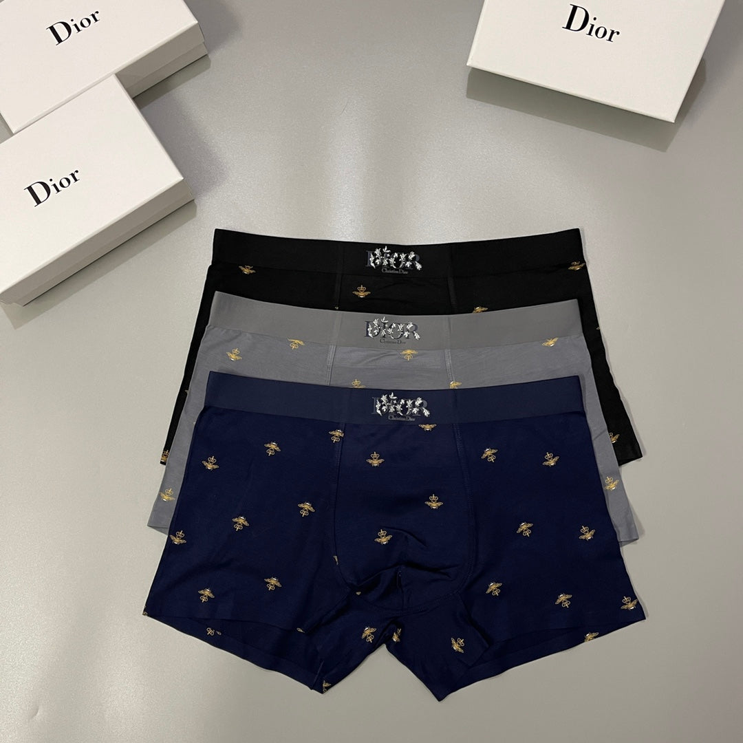 Dior Black Grey Navy Gold Bee Print Boxer Briefs, image 3