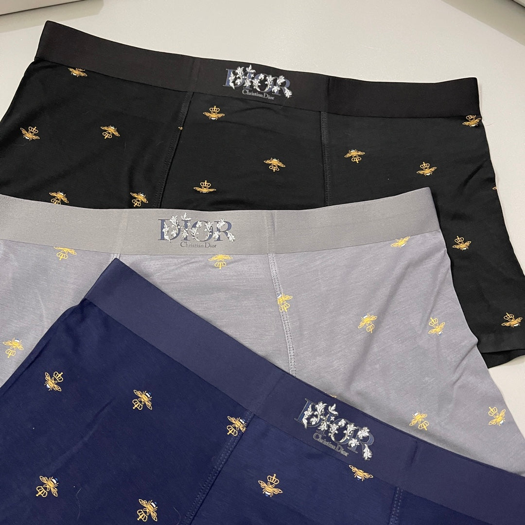 Dior Black Grey Navy Gold Bee Print Boxer Briefs, image 1