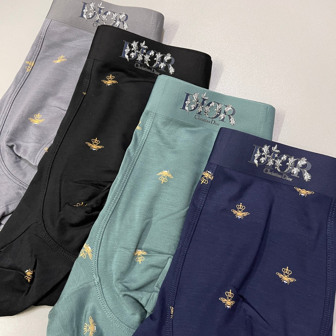 Dior Black Grey Navy Gold Bee Print Boxer Briefs, image 9