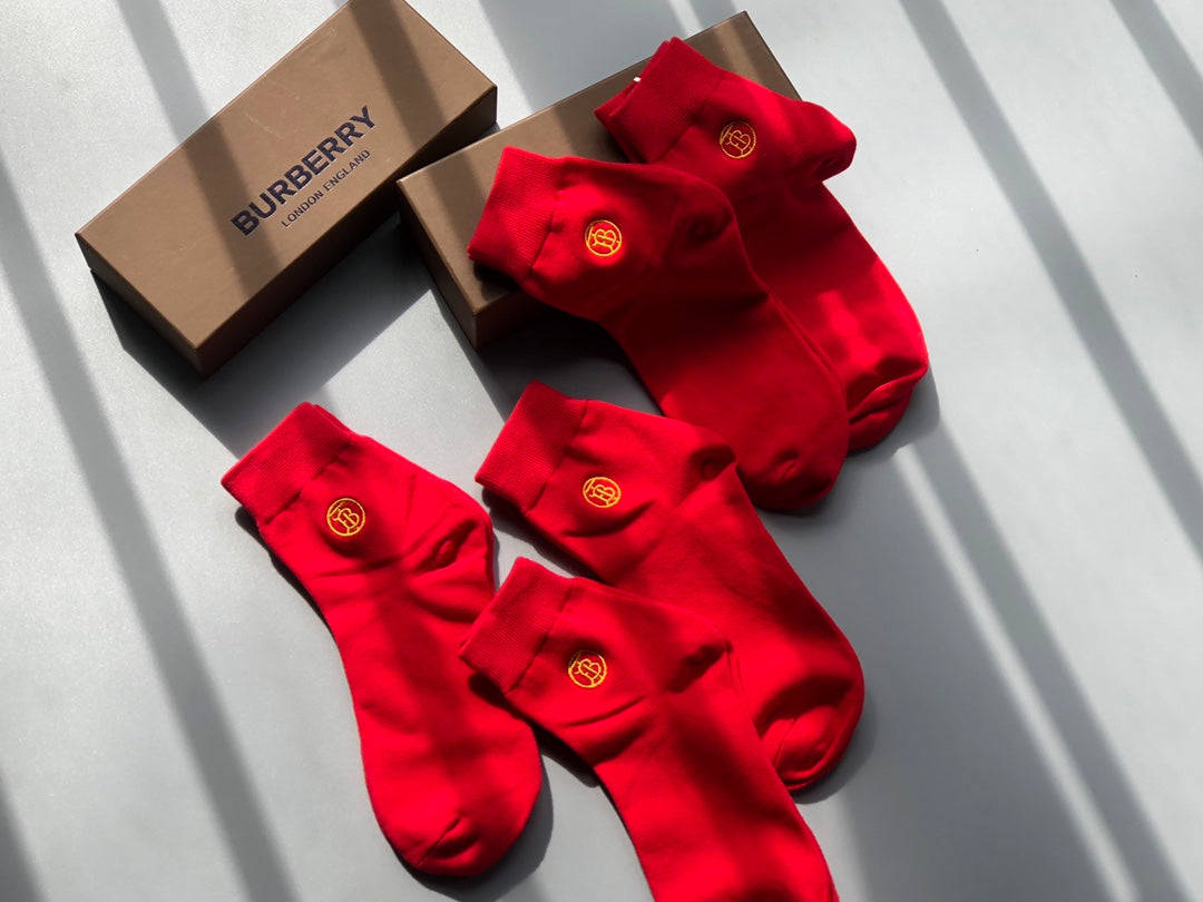 Burberry Red Boxed Gold Round Foot Motifs No-Show Socks, image 7